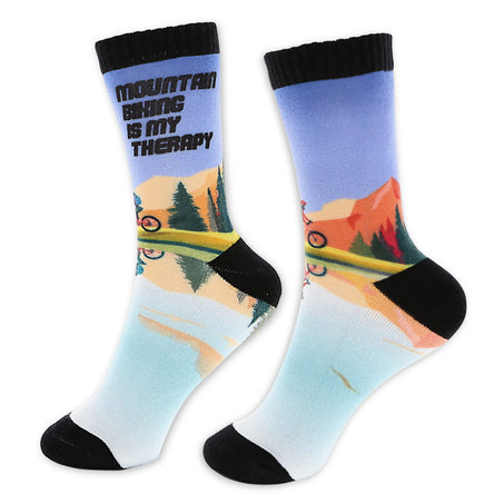 Mountain Biking Is My Therapy Socks - Funny MTB Gift - Scenic Trail Socks